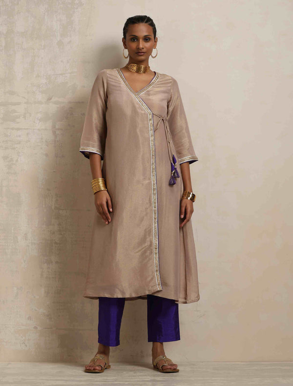 trueBrowns Lilac Tissue Angrakha Kurta Set