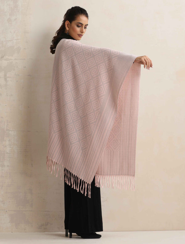 trueBrowns Pink Geometric Woven Stole