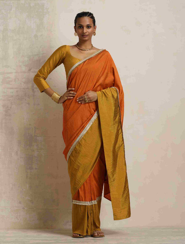 trueBrowns Orange Silk Ready To Wear Saree