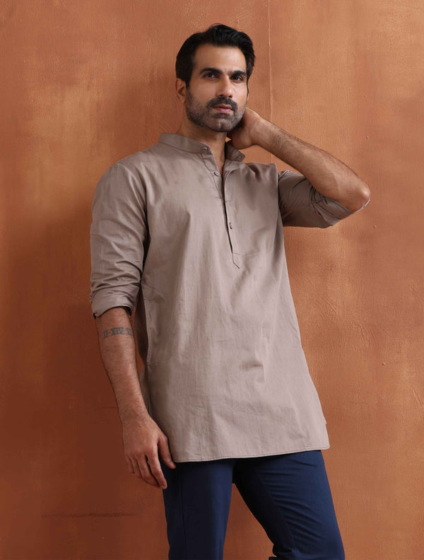 trueBrowns Men's Beige Cotton Short Kurta