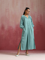 trueBrowns Aqua Blue Cotton Dobby Dress