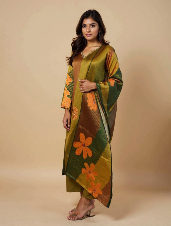 trueBrowns Multicolour Printed Straight Kurta Pant Dupatta Set