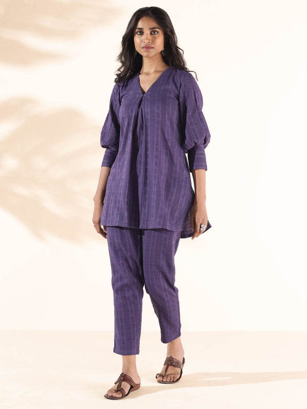 trueBrowns Purple Cotton Dobby Co-ord Set