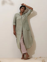 trueBrowns Fern Green Crochet Natural Cotton Kurta Pant Set