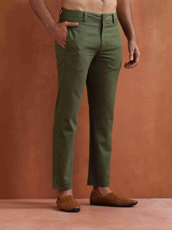 trueBrowns Men's Olive Green Cotton Twill Pants