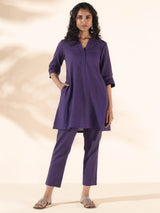 trueBrowns Purple Cotton Relaxed Co-ord Set