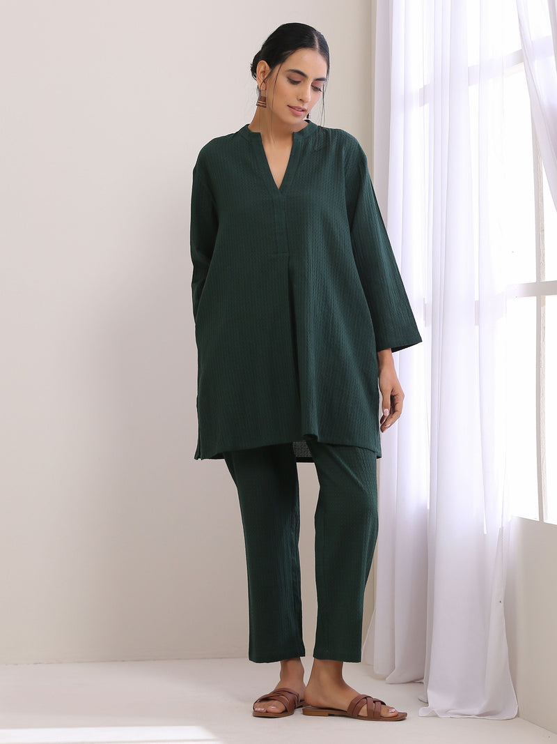 Dark Green Dobby Relaxed Fit Co-Ord Set