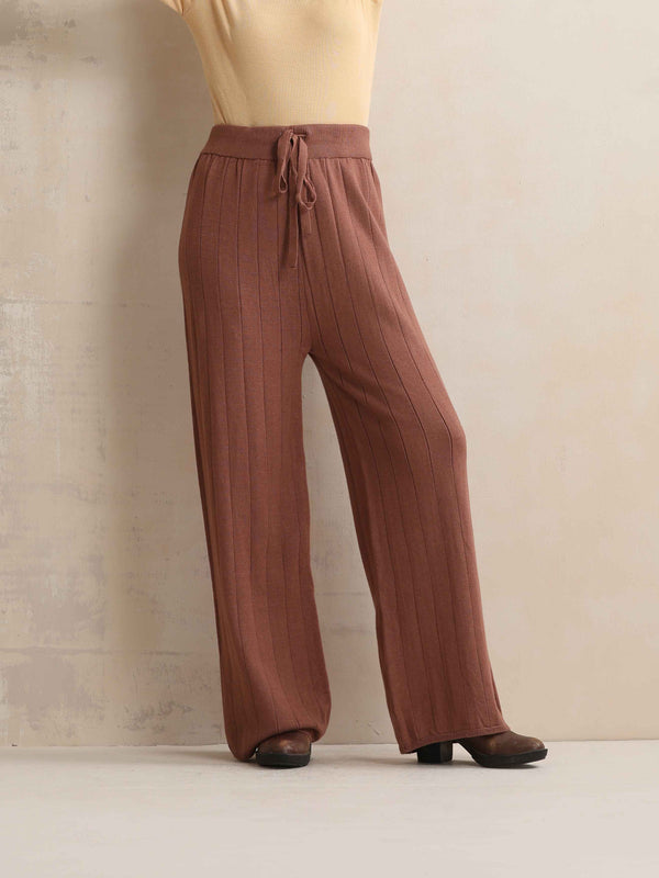 trueBrowns Peach Woollen Flared Pants