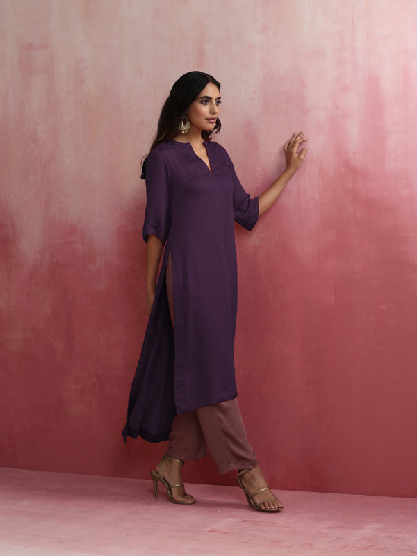 trueBrowns Purple Modal Straight Fit Kurta Set