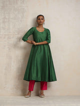 trueBrowns Dark Green Anarkali Kurta Pant Dupatta Set