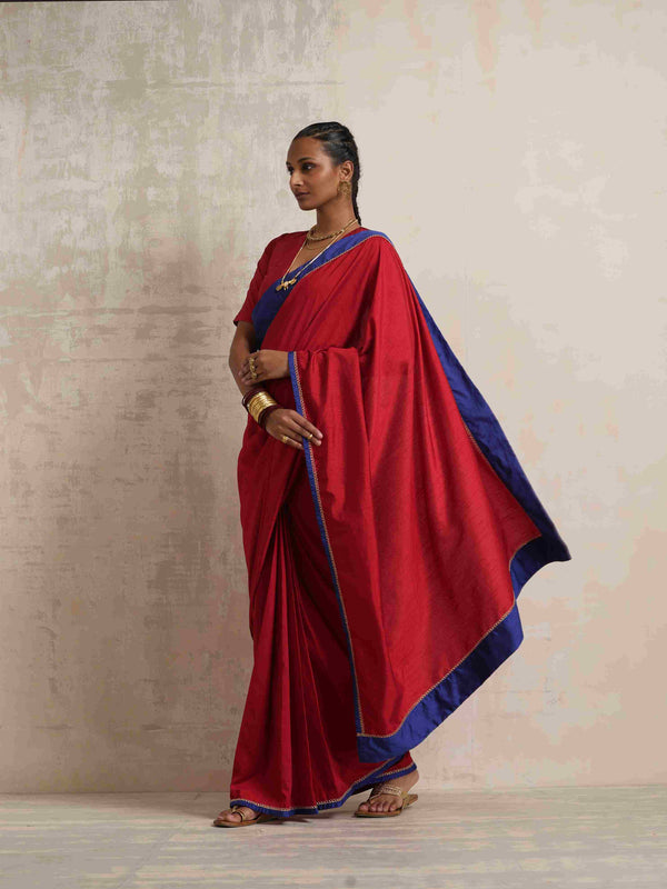 trueBrowns Red Silk Ready To Wear Saree