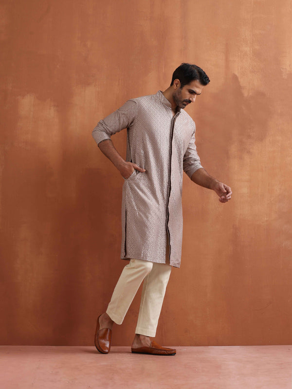 trueBrowns Men's Beige Cotton Dobby Kurta