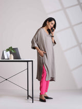 trueBrowns Grey Modal Kimono Kurta Set