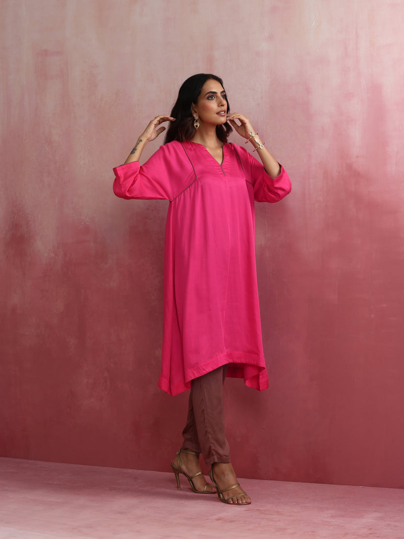 trueBrowns Pink Modal Kimono Kurta Set