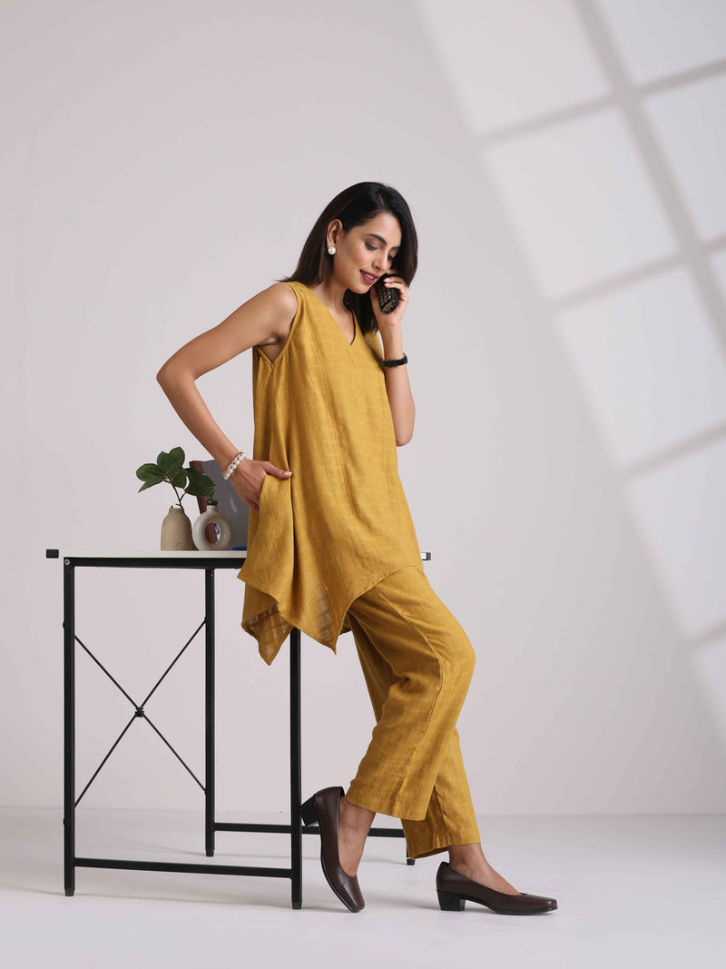 trueBrowns Mustard Cotton Dobby Co-ord set