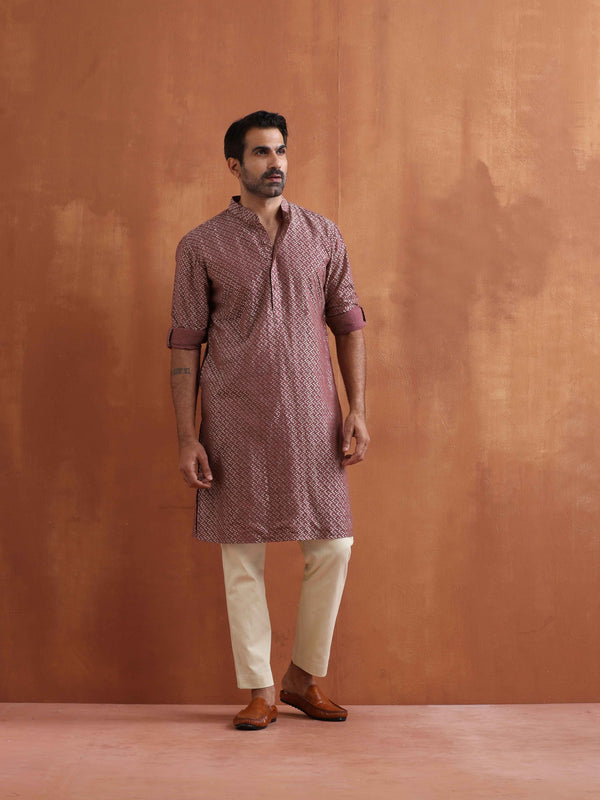 trueBrowns Men's Purple Cotton Dobby Kurta