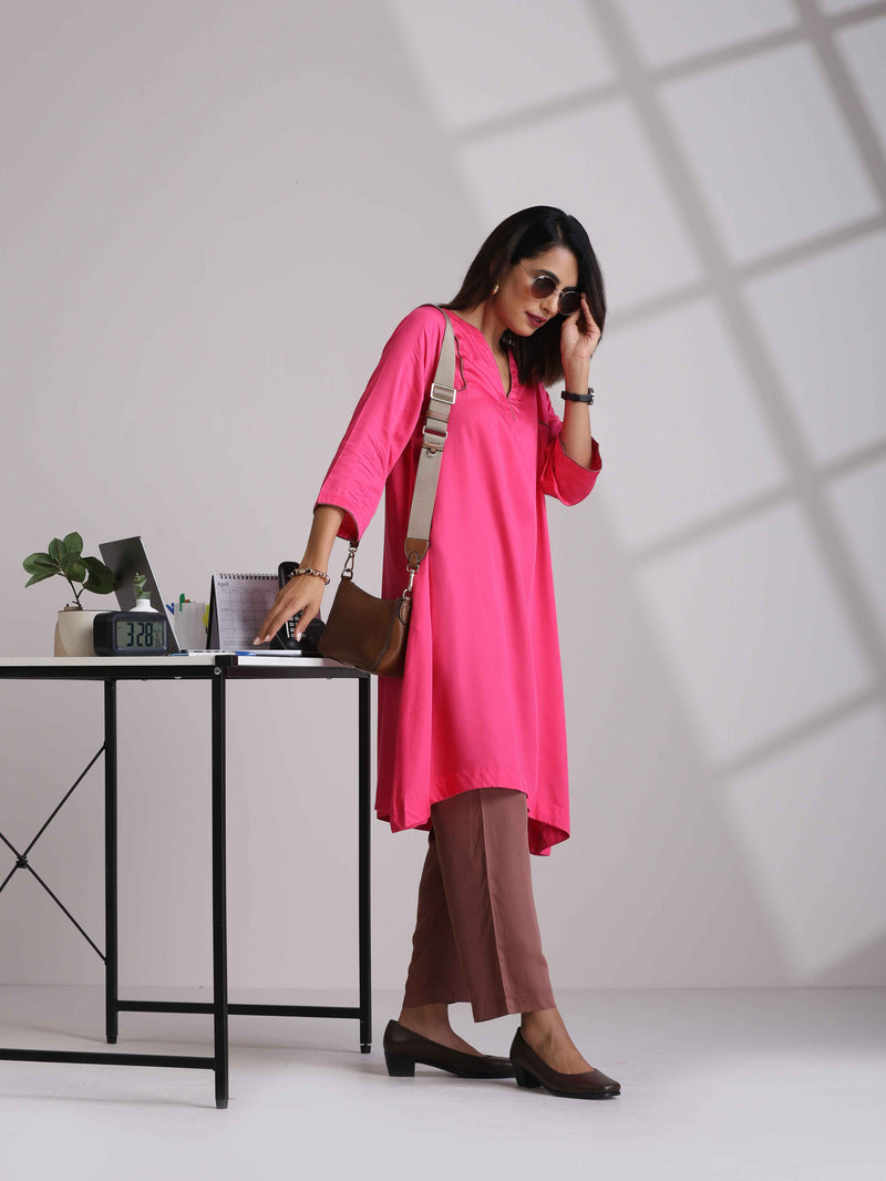 trueBrowns Pink Modal Kimono Kurta Set