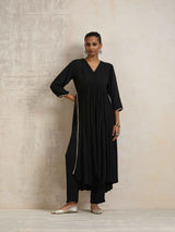 trueBrowns Black Crinkle Anarkali Flared Kurta Set