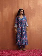 trueBrowns Blue Print Flared Anarkali Kurta Set