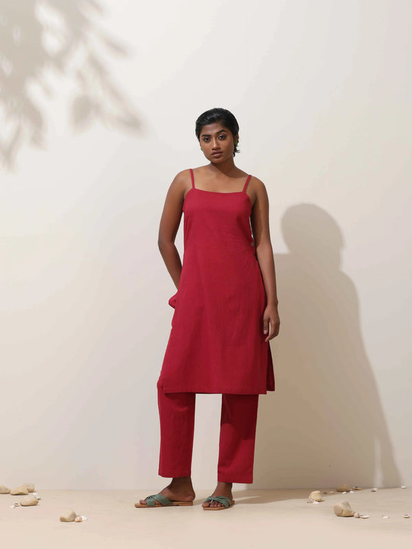 trueBrowns Maroon Cotton Kurta Co-Ord Set