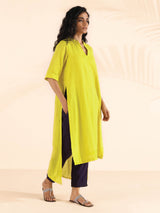 trueBrowns Lime Cotton Dobby High-Low Kurta Pant Set