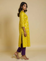  trueBrowns Lime Brocade Angrakha Kurta Set