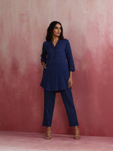 trueBrowns Dark Blue Cotton Dobby Kurta Co-ord set