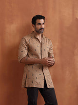 trueBrowns Men's Brown Printed Short Kurta