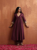 trueBrowns Maroon Flared Anarkali Kurta Set