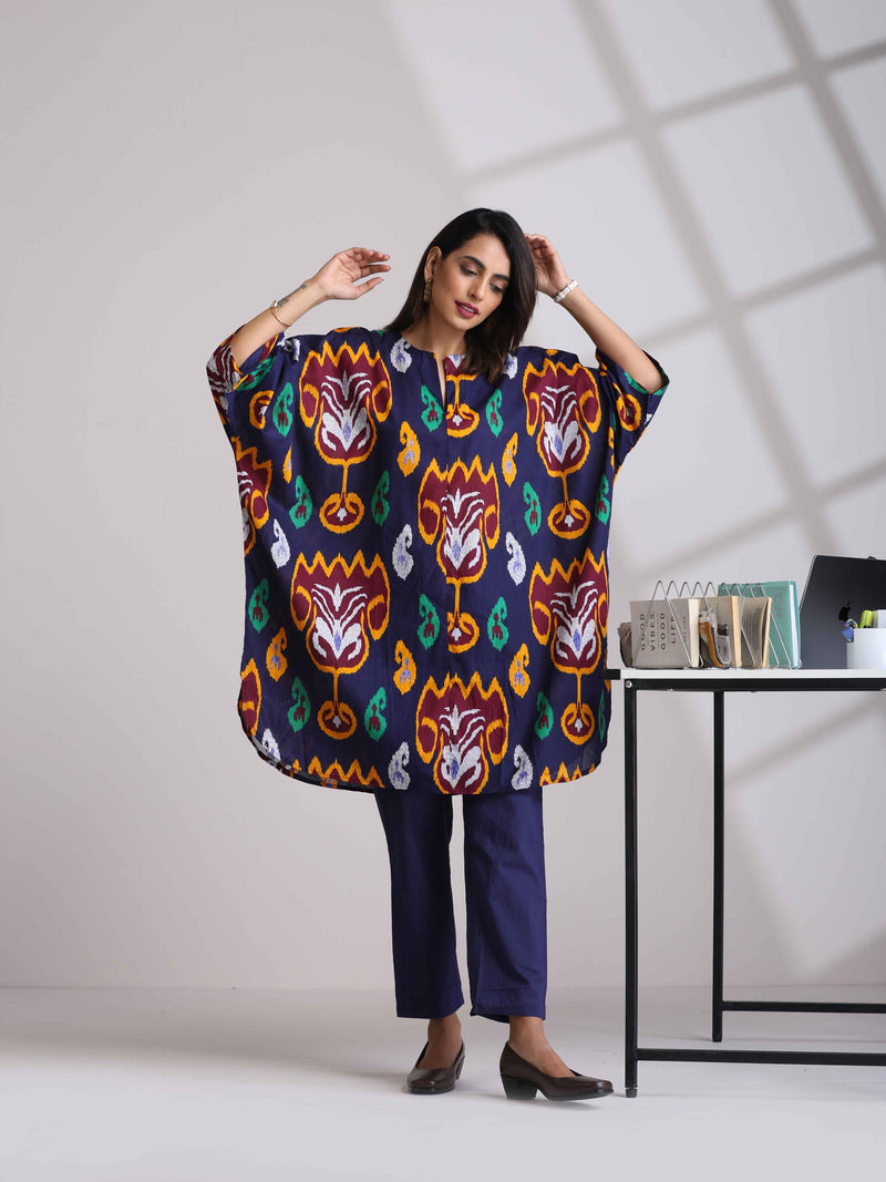 trueBrowns Purple Cotton Ikat Kaftan Co-ord Set