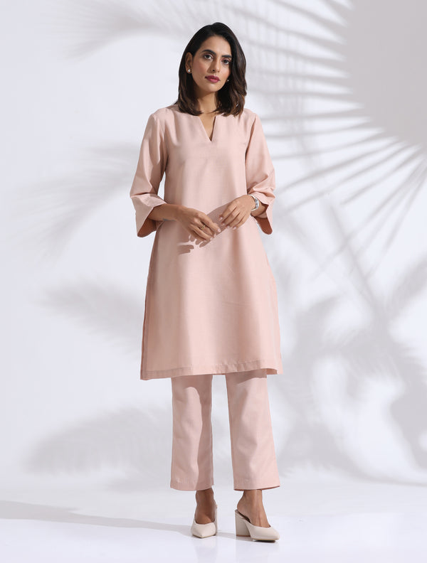 trueBrowns Light Pink Slub Kurta Co-ord Set