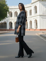 trueBrowns Black Check High Slit Kurta