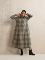 trueBrowns Green Check Flared Winter Dress