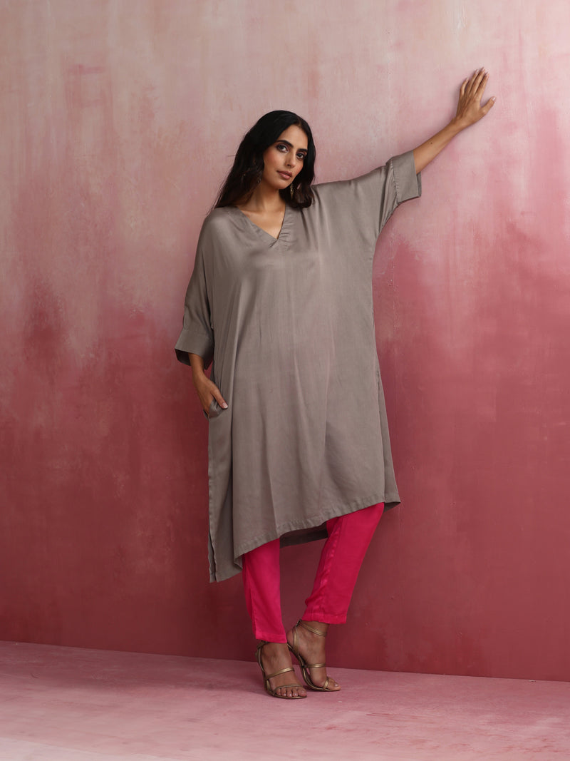 trueBrowns Grey Modal Kimono Kurta Set