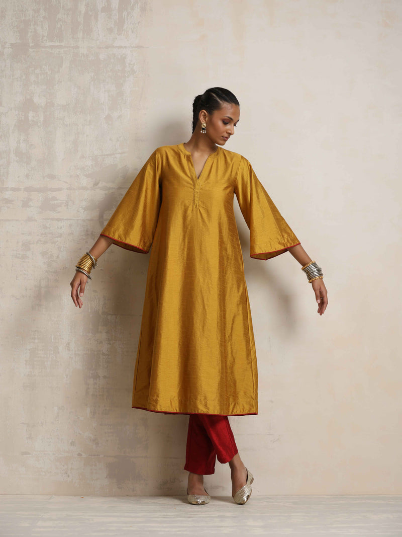 trueBrowns Gold Silk Kurta Set