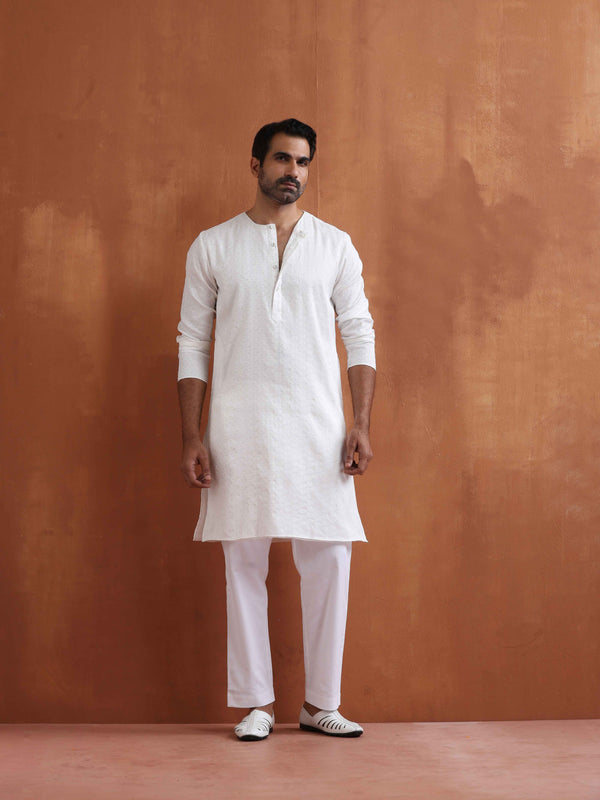 trueBrowns Men's Ivory Sequin Chanderi Kurta