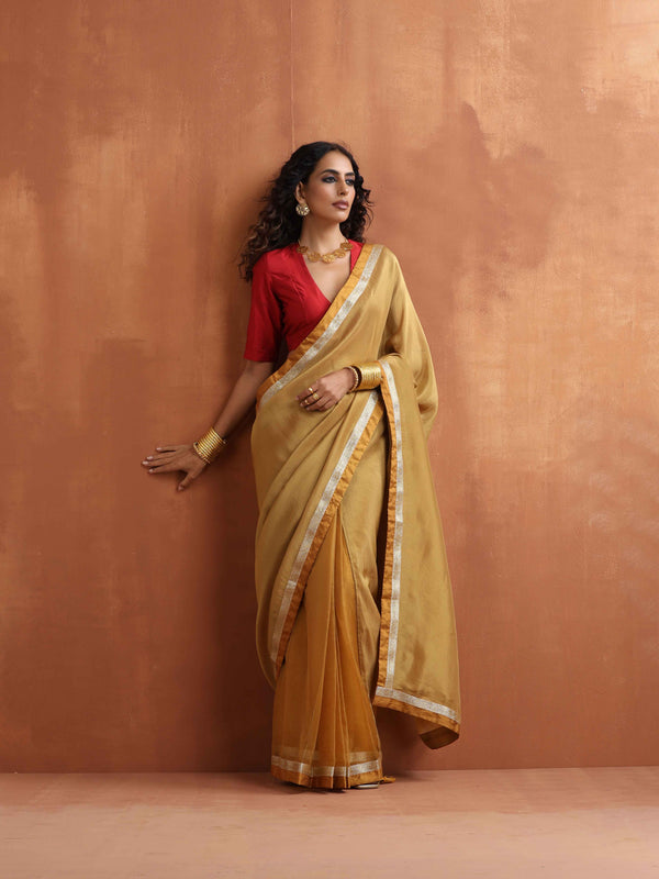 trueBrowns Gold Tissue Ready To Wear Saree