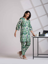 trueBrowns Green Cotton Ikat Relaxed Co-ord Set