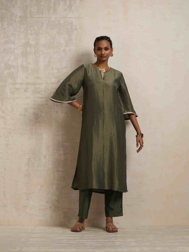 trueBrowns Green Tissue Kurta Set