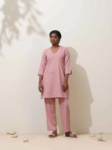 trueBrowns Lilac Cotton Linen Kurta Co-Ord Set