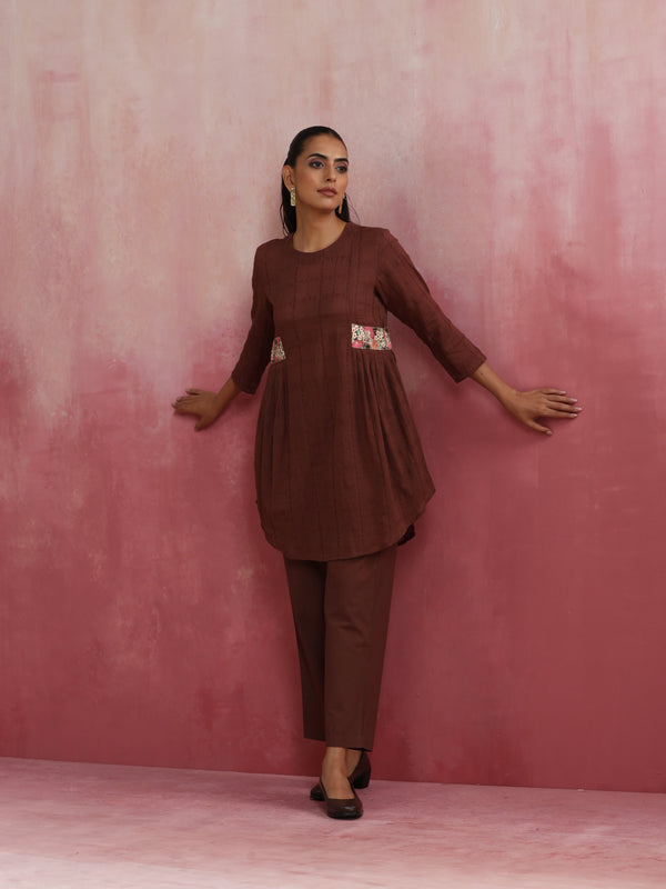 trueBrowns Brown Cotton Dobby Kurta Co-ord set