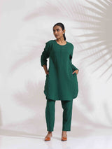 trueBrowns Green Cotton Kurta Co-ord Set