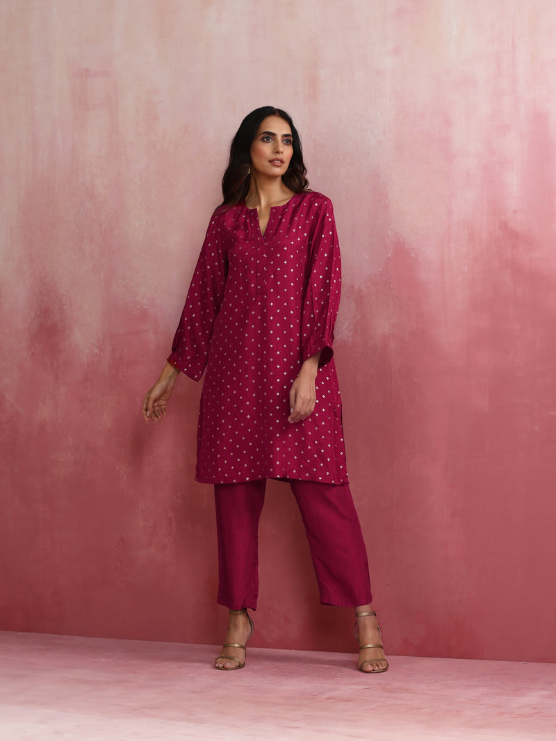 trueBrowns Pink Viscose Silk Kurta Co-ord Set