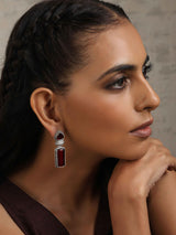 trueBrowns Silver tone Red Stone Drop Earrings