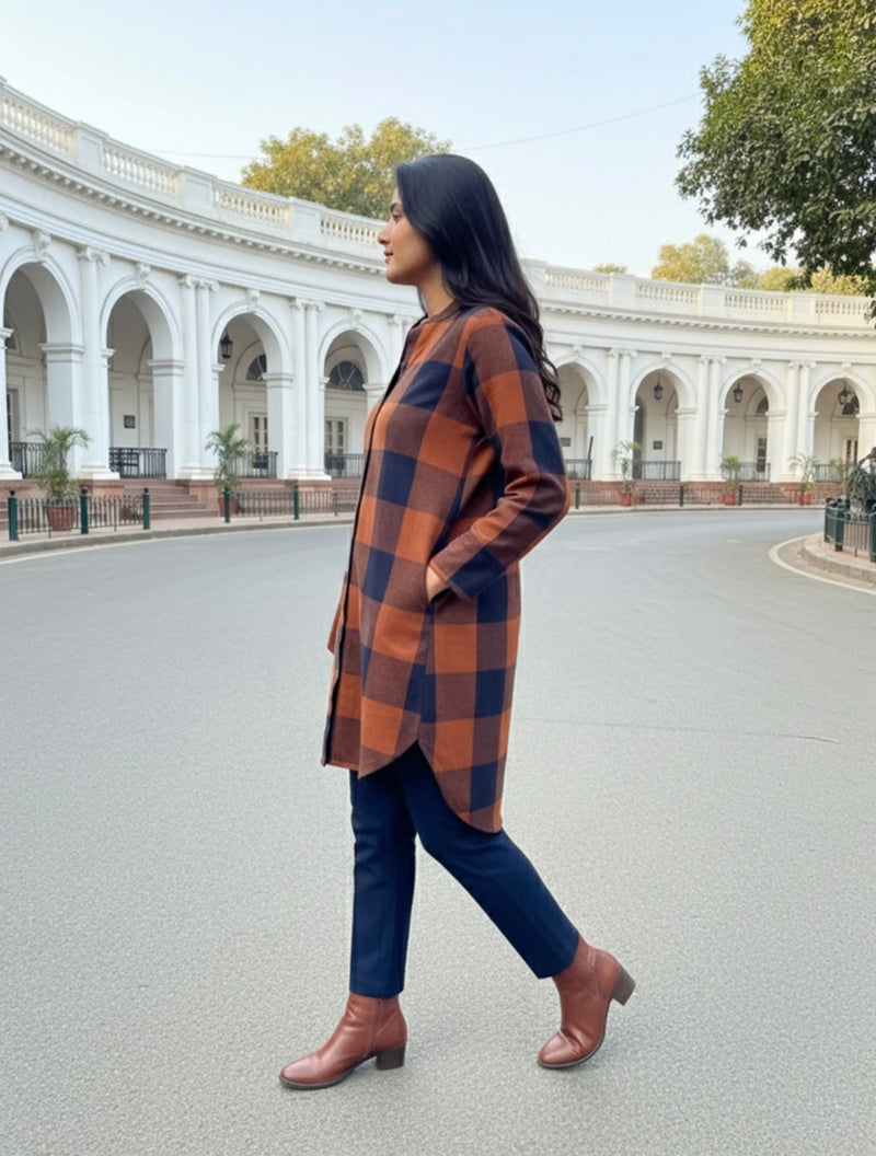 trueBrowns Brown Check Shirt Kurta