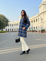 trueBrowns Blue Check Round V-Neck Top