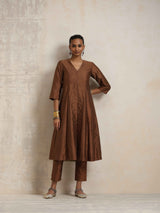 trueBrowns Brown Silk Slit Kurta Set