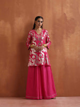 trueBrowns Pink Metallic Sharara Set