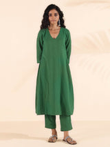 trueBrowns Green Cotton Dobby Kurta Pant Set