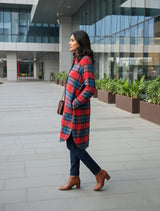 trueBrowns Red Check Shirt Kurta